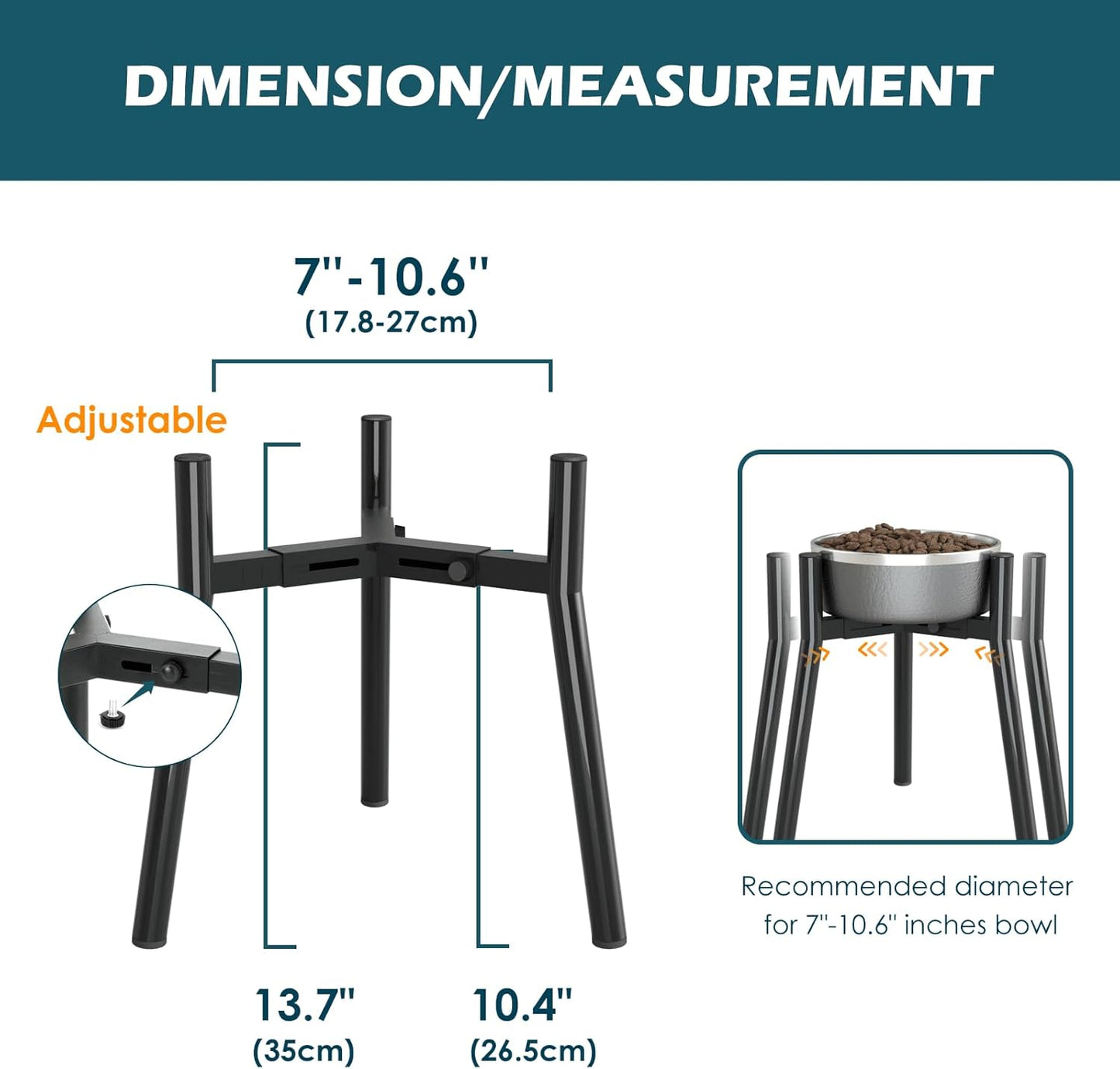 SHAINFUN Raised Dog Bowl Stand for Large Dogs 11" Height Adjustable Width 7-10.6" Single Tall Elevated Dog Bowls Stand, Food & Water Feeder Holder for Large Breeds (Bowl Not Included)