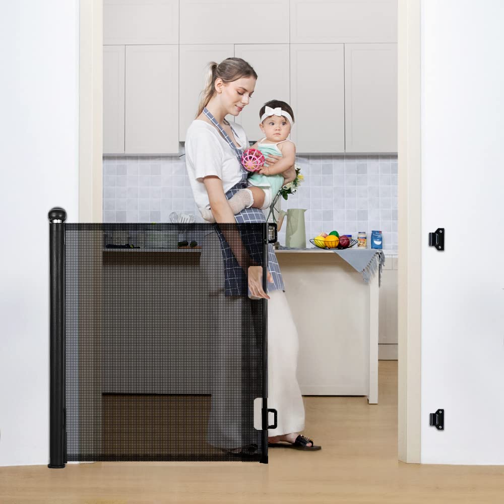 COMOMY 118" Retractable Baby Gates Extra Wide, Retractable Dog Gate for Large Openings, Extra Long Dog Gates for The House, Extra Large Mesh Pet Gate for Stairs, Doorways, Hallways, Indoor&Outdoor