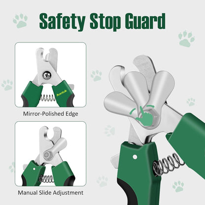 Dog Nail Clippers with Nail File, Ergonomic Dog Nail Trimmers to Avoid Over Cutting, Razor-Sharp Stainless Steel Blade with Safety Guard for Large/Small Pet Dogs, Green
