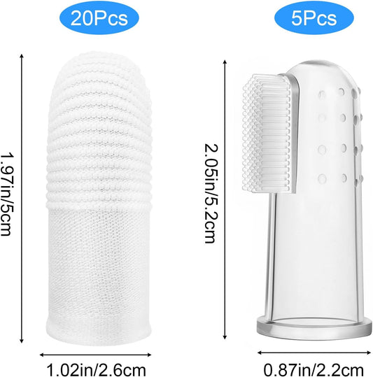 25Pcs Cat & Dog Toothbrush Soft Fabric Pet Finger Toothbrush Kit Washable & Reusable Oral Cleaning Wipes for Puppies Kittens at Home Dental Care (White and Clear)