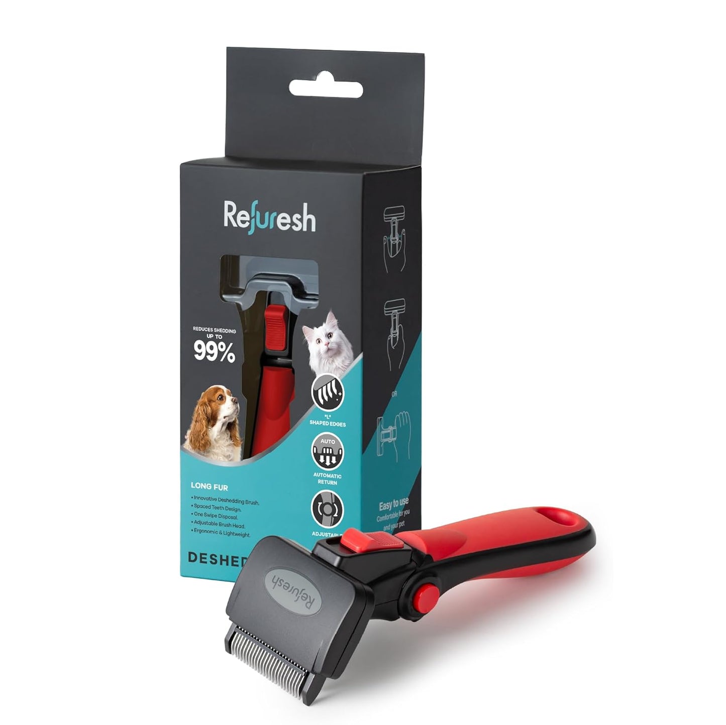 Deshedding Dog Brush for Long Hair (Large,Blue) – Gentle Deshedding Tool for Dogs & Cats – Reduces Shedding, Without damaging Topcoat. Removes Loose Fur & Dead Undercoat.