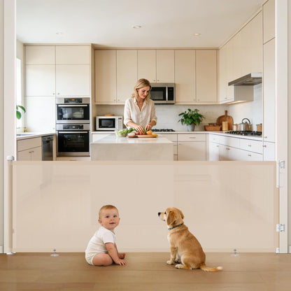 Retractable Baby Gate for Stairs & Doorways, Mesh Dog Gate Indoor Outdoor, Extends to 55" Wide 34" Tall Child Gate for Hallways, Deck, Porch, Pet Toddler Safety Essentials, Easy Install, Grey
