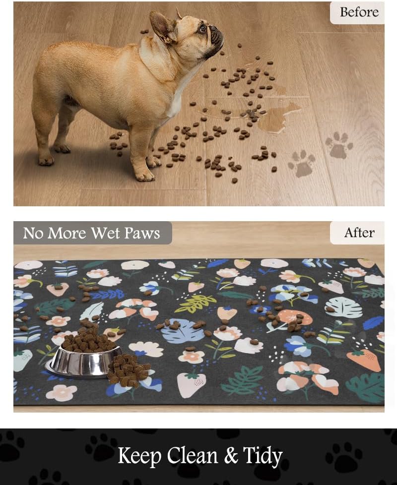 PADOOR Pet Feeding Mat-Absorbent Dog Mat for Food and Water Bowl-No Stains Easy Clean Dog Food Mat-Quick Dry Water Dispenser-Puppy Supplies Accessories