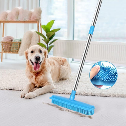 Rubber Broom and Pet Hair Removal Brush Set for Carpet, Fur Remover Broom with Squeegee for Wooden Floor, Detailing Lint Remover Brush for Pet Dog Cat Hair Car Interior