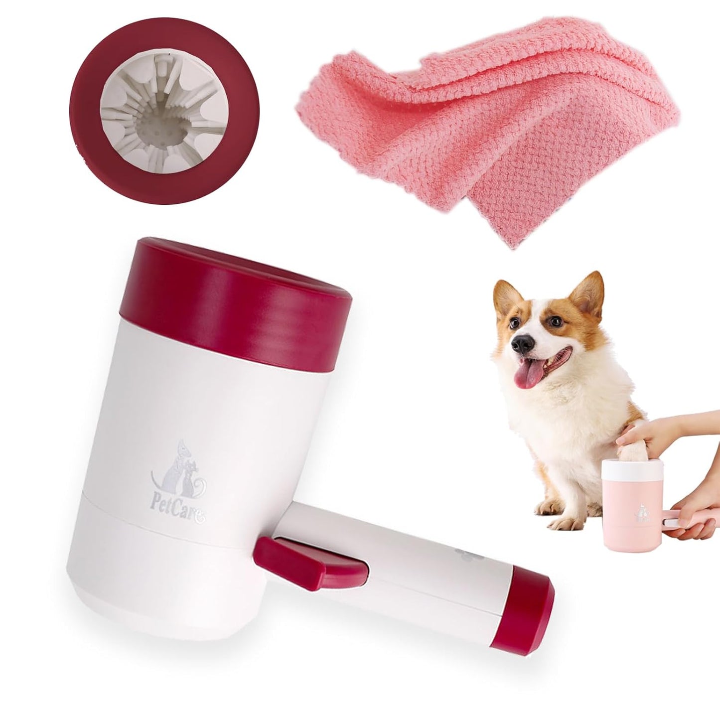 Dog paw washer Manually press，Portable Pet Paw Cleaner cup,paw cleaner for dogs,dog foot washer，Mudbuster Dog Paw Washer for Large Medium Small Breed Dogs (RED)