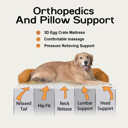 Large Dog Bed Orthopedic Washable - Beds Bolster - Medium XL XLarge Big Dogs - Memory Foam Couch Sofa - Waterproof with Removable Cover