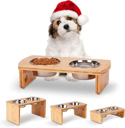 Elevated Dog Bowls, Bamboo Raised Dog Bowl for Medium Dogs, with 2 Stainless Steel Bowls (7'' Tall-40 oz Bowl)