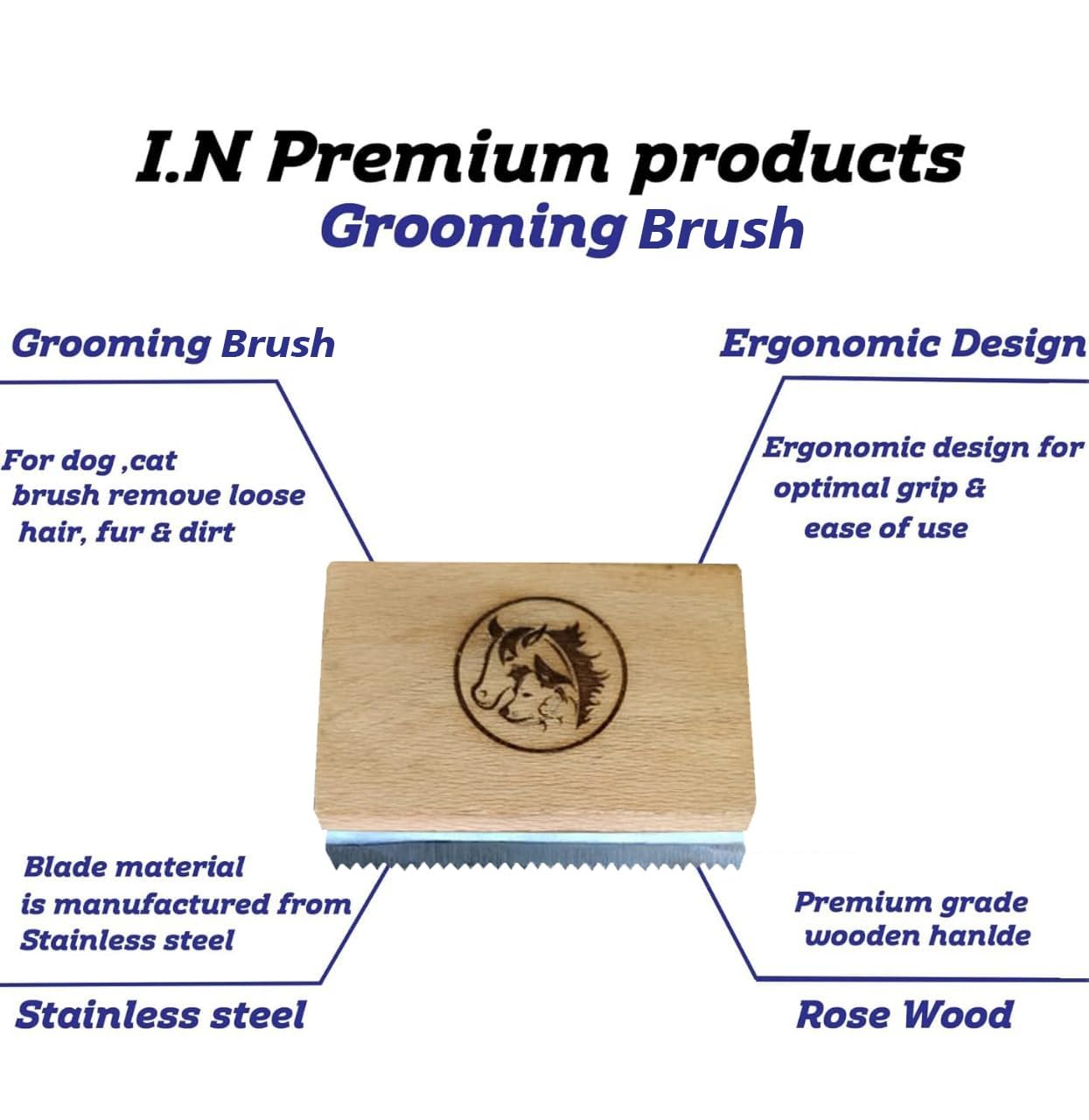 Original Deshedding Grooming Tools for Horse, Cats & Dogs Easy Ergonomic Wooden Handle Professional Brush Grooming Tool, Remove painlessly 95 Percent of Lose Hair Fur & Dirt (5 inch)