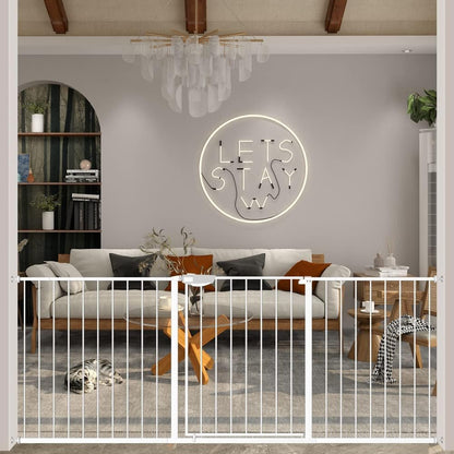 DEARBB Triple Lock Baby Gate for Stairs Doorways and House 31" to 86" Extra Wide Pressure Mounted Easy Walk Through Auto Close Safety Pet Gate White 49.21-67.32"
