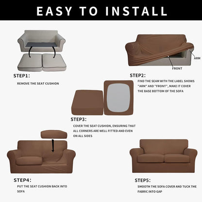 Easy-Going 100% Dual Waterproof 4 Pieces Stretch Soft Couch Cover for Dogs, Sofa Slipcover for 3 Separate Cushion Couch Leakproof Furniture Protector for Kids, Pets Dark Gray