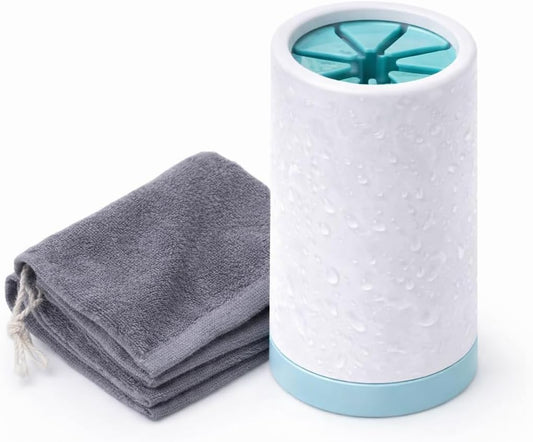Dog Paw Cleaner with Microfiber Towel – Portable Paw Washer Cup for Dogs – Soft Silicone Bristles for Mud, Dirt & Sand Removal After Walks