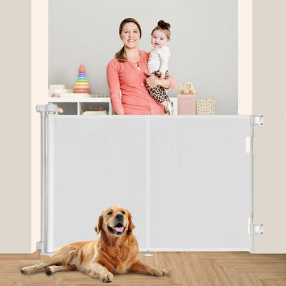 Miumoon 150 inch Retractable Baby Gates 42 inch Tall, Retractable Gate with Reinforced Strip Design to Prevent Crawling Through, 12 FT Extra Wide Retractable Dog Gate for Indoor/Outdoor