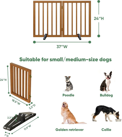 Freestanding Foldable Dog Gate - 4 Panel Room Divider with Metal Support Feet (Black)