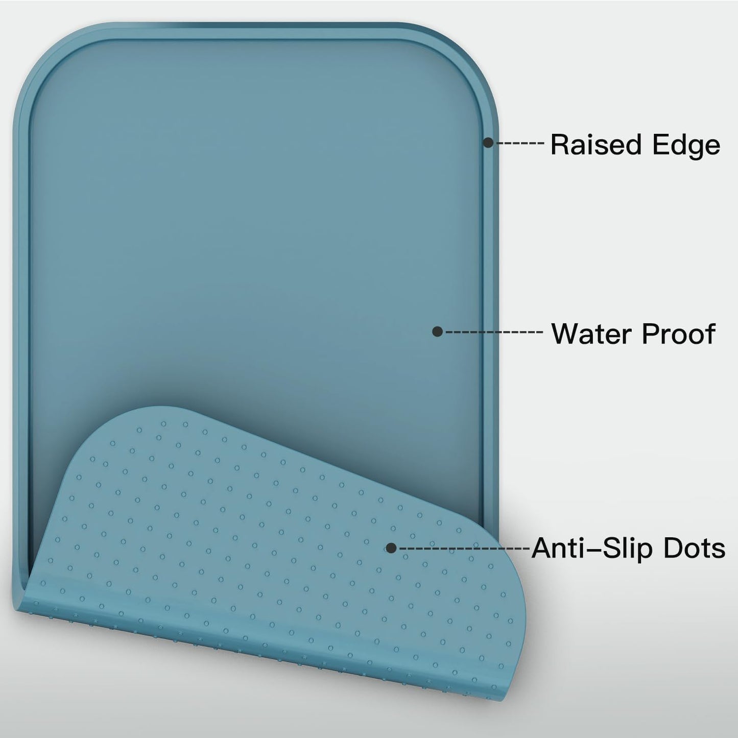 Pet Feeding Mat [Warped Resistant Raised Edge], Water-Proof Silicone Placement for Food Water Bowls, Anti-Slip Base Protect Floor, BPA-Free&Dishwasher-Safe [23.5x13.5inch Large, Gray]