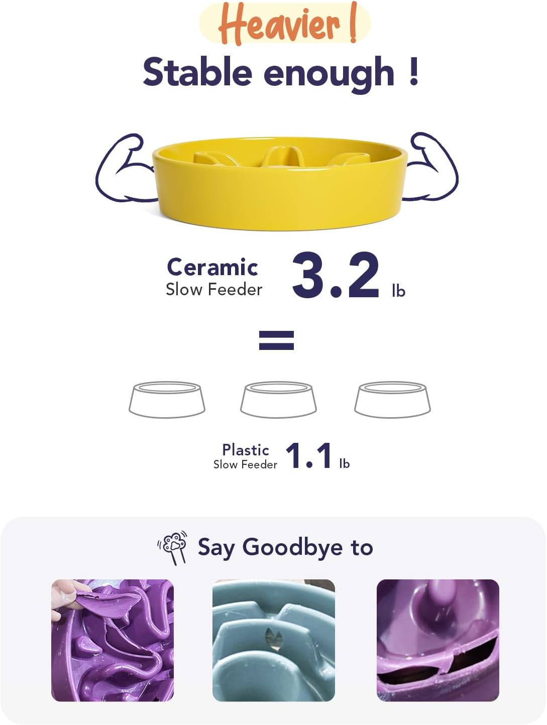 LE TAUCI Dog Bowls Slow Feeder Ceramic, 1.5 Cup Slow Feeding Bowl for Small and Medium Breed, Puzzle Dog Food Bowl for Fast Eater, Maze Purple
