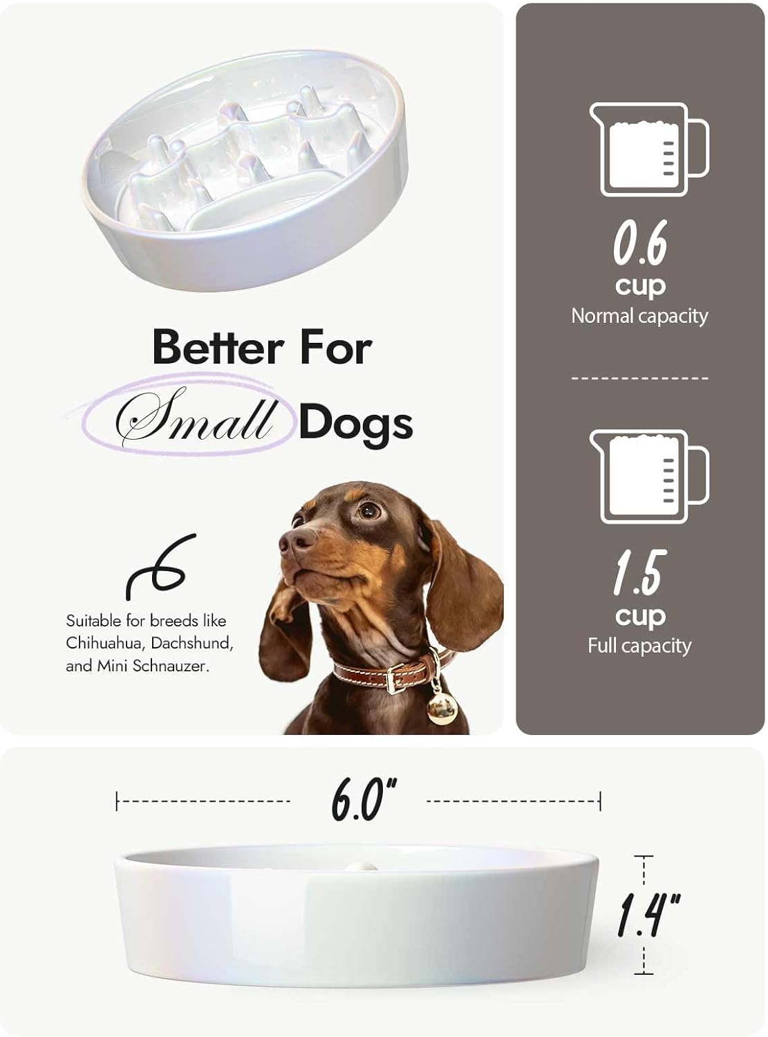 LE TAUCI Dog Bowls Slow Feeder Ceramic, 1.5 Cup Slow Feeding Bowl for Small and Medium Breed, Puzzle Dog Food Bowl for Fast Eater, Maze Purple