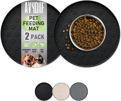 Pet Feeding Mats for Food and Water, Waterproof Anti-Slip Placemats for Dog Cat Bowl, 1 Pack Silicone Pet Food Mat, Dishwasher Safe 10.9 × 10.9 (1 Pack, Black)