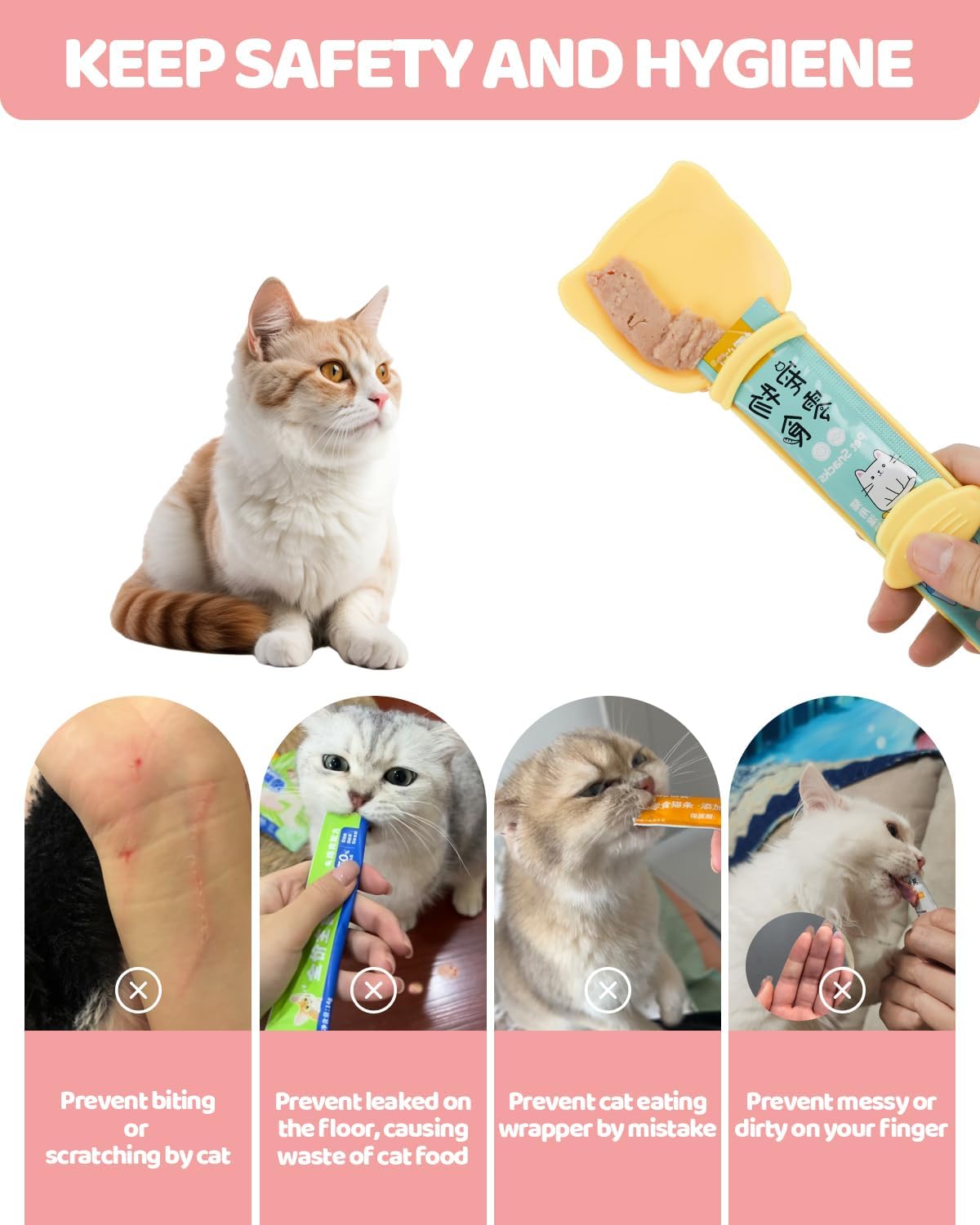 5 PCS Cat Food Can Covers Lids Set, Silicone Pet Food Can Lids with Multi-Function Cat Food Spoon and Opener, Cat Bar Squeezer, Stainless Steel Wet Food Spoon for Cats and Dogs (Pink) (Pink)