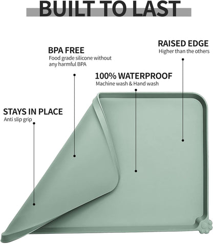 Reopet Waterproof Pet Feeding Mat, Non-Slip Silicone Placemats for Dog Cat Food and Water Bowl, High Raised Edges to Prevent Spills and Protect Floors