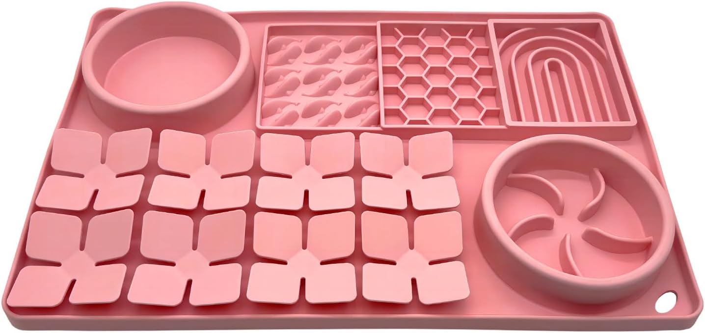 Slow Feeder Bowl, Silicone Lick Mat with Suction Cups for Dog Cat, Snuffle Mat for Pet Smell Training, Puzzle Toys for Bored Puppy, Interactive Sniff Mat for Slow Eating and Keep Busy, Green