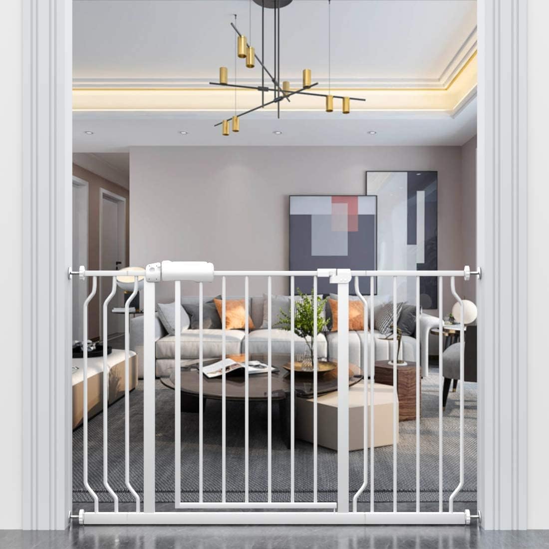ALLAIBB Extra Wide Pressure Mounted Baby Gate Walk Through Child Kids Safety Toddler Tension White Long Large Pet Dog Gates with Extension for doorways Kitchen (57.48-62.20"/146-158cm, Black)