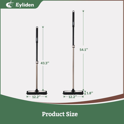 Eyliden Rubber Carpet Rake for Pet Hair, 2-in-1 Push Broom with Squeegee, 54" Telescopic Handle, Fur Water Remover Brush for Carpet, Rug, Hardwood, Tile Floors