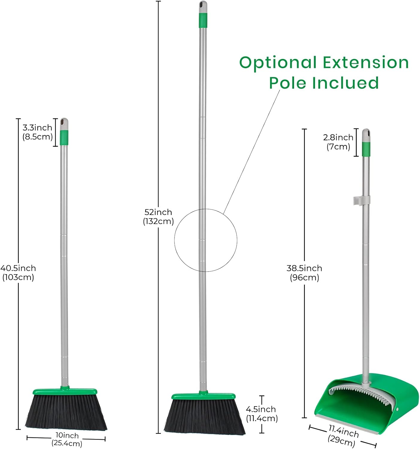 TreeLen Broom and Dustpan Set with 52" Long Handle for Home Kitchen Room Office Lobby Floor Use Upright Stand Up Stand Up Broom with Dustpan Combo