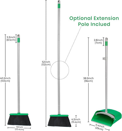 TreeLen Broom and Dustpan Set with 52" Long Handle for Home Kitchen Room Office Lobby Floor Use Upright Stand Up Stand Up Broom with Dustpan Combo