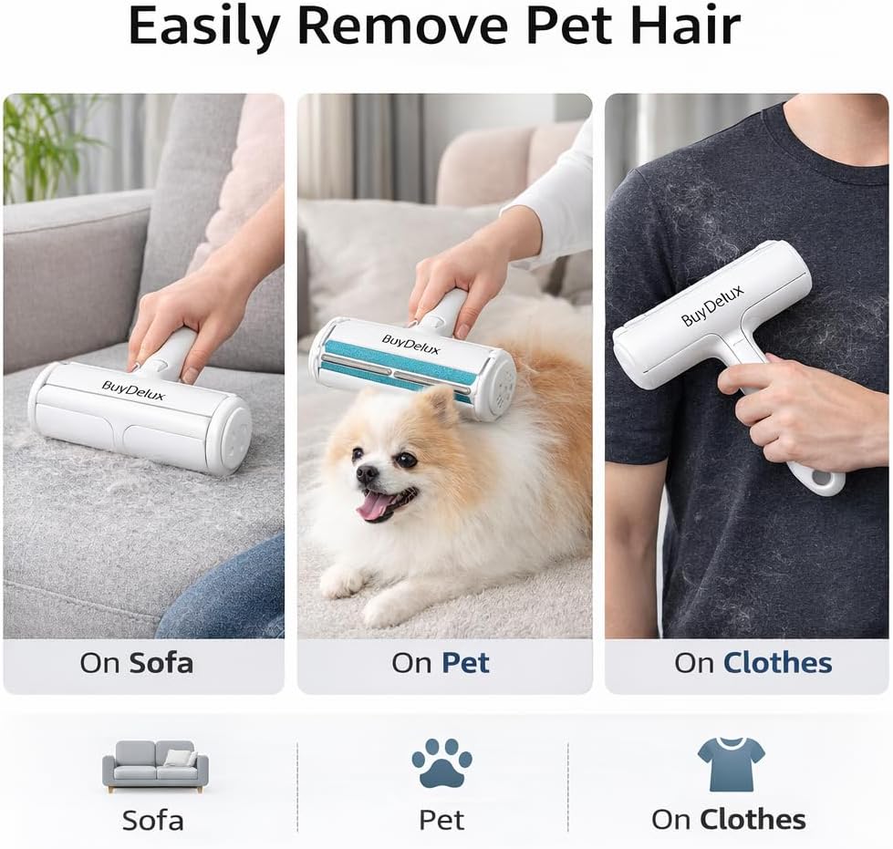 Pet Hair Remover Roller, Reusable Self-Cleaning Lint Roller for Dog & Cat Hair, Fur Removal for Furniture Couch Carpet Car Clothes & Bedding, No Sticky Tape or Refills