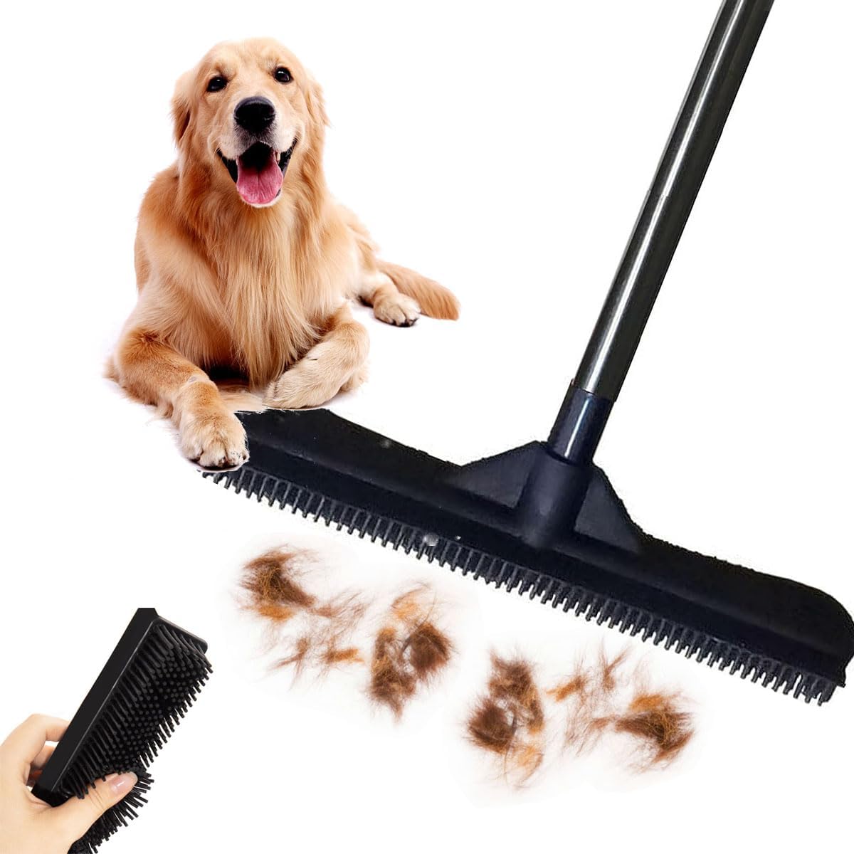 Pet Hair Remover Broom, Multifunctional Magic Broom, Rubber Broom Pet Hair Remover, Heavy Duty Pets Hairs Remove, Pets Hairs Removal Brooms for Carpets/Mats/Couch, Retractable (Red)