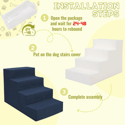 Niubya Dog Stairs for Small Dog and Cats,23”H Non-Slip Bottom Pet Steps for High Beds and Couch,Extra Wide High-Density Foam Pet Stairs Grey,5 Steps