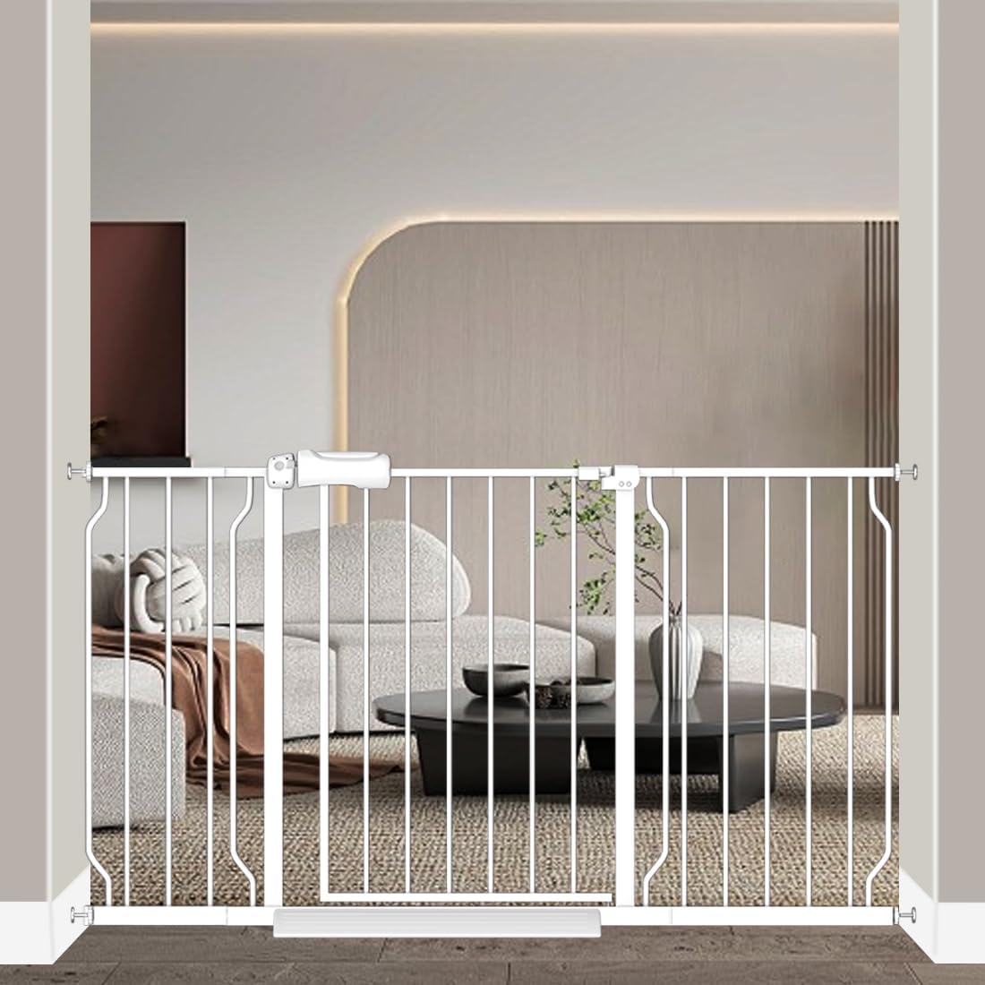 Fairy Baby Extra Wide Baby Gate for Dogs Pressure Monuted Safety Gate for Living Room, Fits 62 Inch to 67 Inch with No Drill Auto Close Dog Gate for Doorways, White