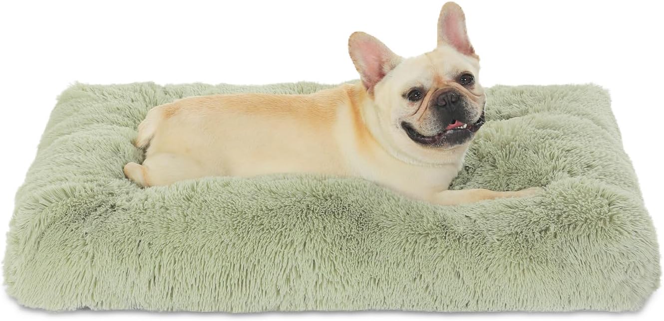 Bedfolks Waterproof Dog Crate Bed, Plush With Removable Washable Cover, Faux Fur Crate Pad for Medium Dogs, Fluffy Kennel 29"x21", Dark Grey