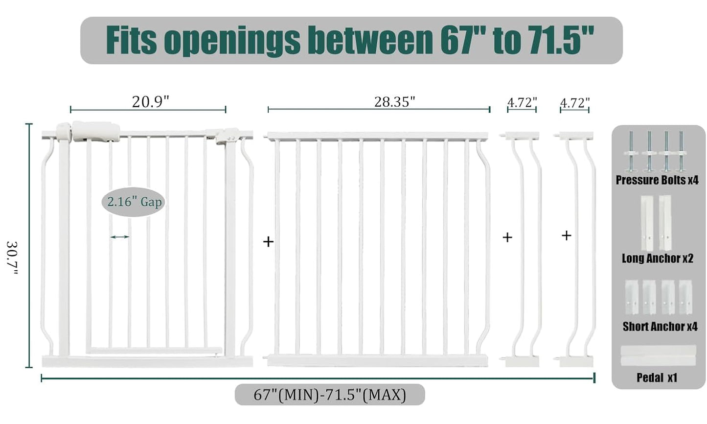 Extra Wide Baby Gate 85.8-90.5" Dog Gate Indoor Pressure Mounted No Drill Safety Gate for Large Entries, Kitchen,Stairs & Doorways, Black Metal Indoor Pet Gate for Kids & Dogs