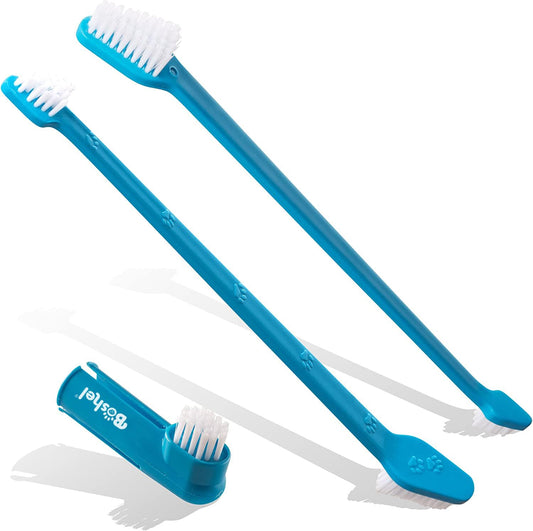 Boshel Pet Toothbrush, 2 Dog Tooth Brush with Dogs Finger Toothbrush for Small and Large Breeds, 3 Pack