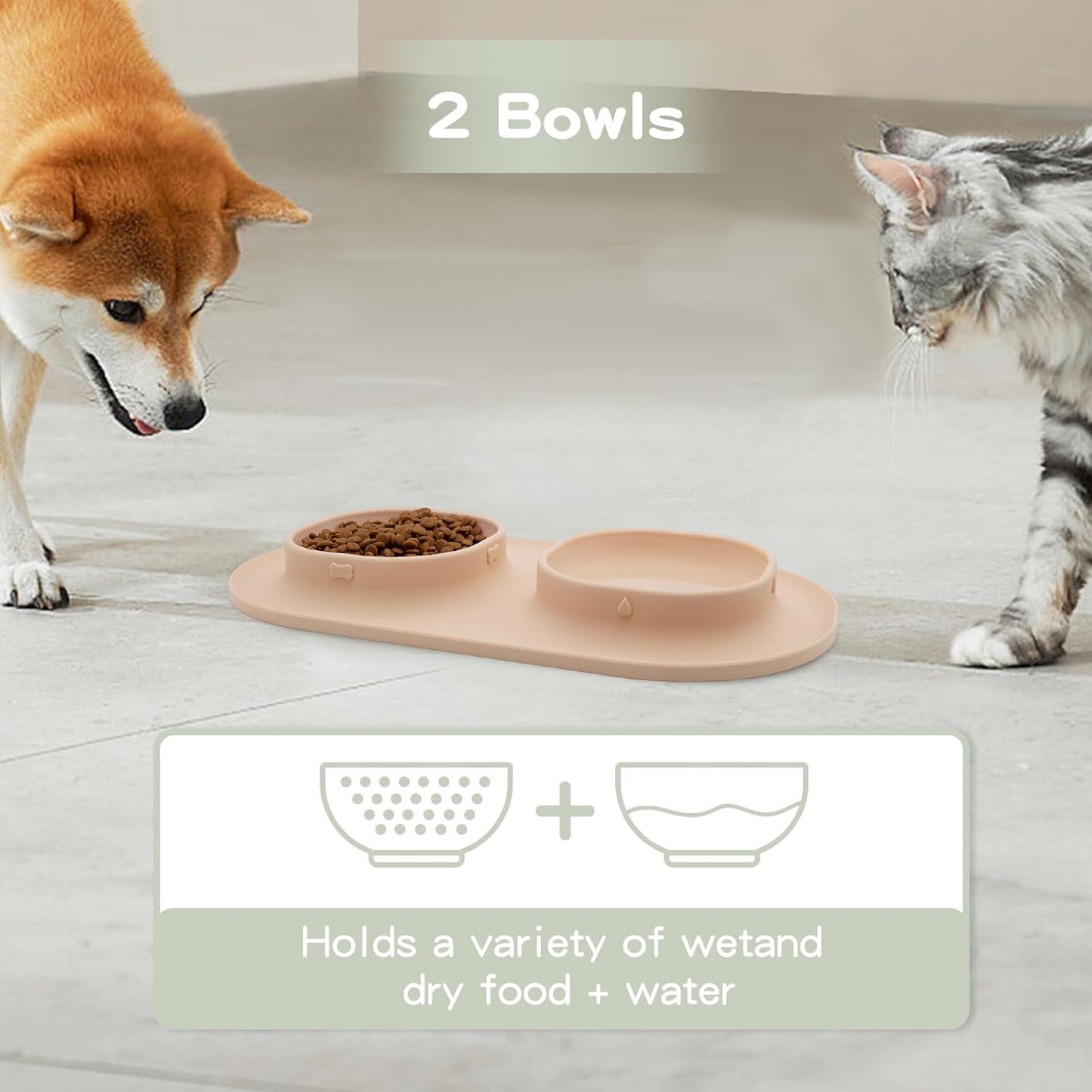 Dog Food Bowls Pet Bowls & Dog Water Bowls with No-Spill and Non-Skid, Feeder Bowls with Dog Bowl Mat for Small Medium Large Size Dogs Cats Puppy Pets, Dog Dishes (Green)