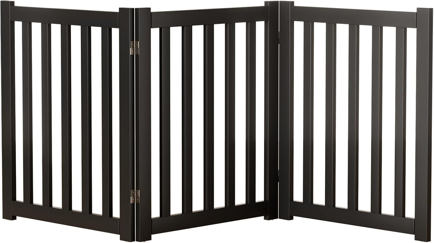 2-Panel Solid Wood Dog Gate - Freestanding Folding Pet Gate for Doorways, Stairs, Indoor, 24" Height, No Installation Needed, Natural Wood