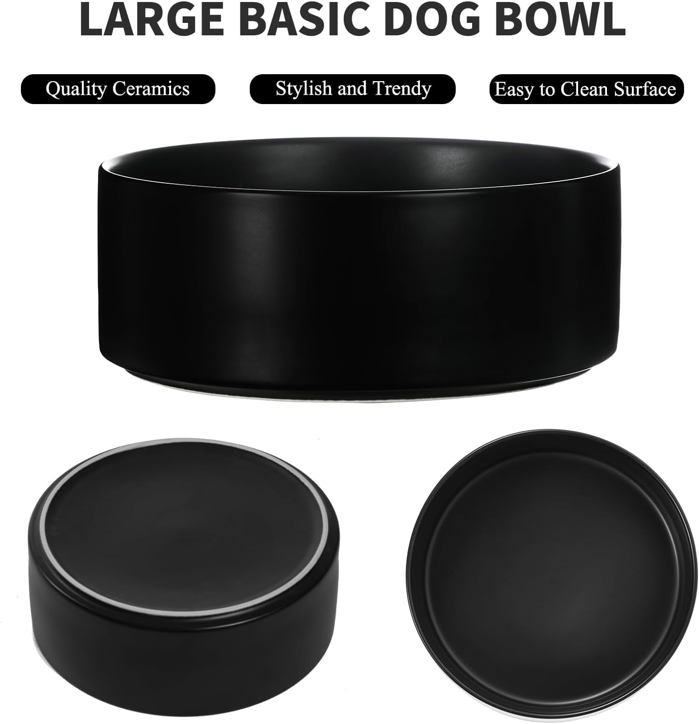 6'' Ceramic Raised Dog Bowl - 30Oz Dog Food & Water Bowl with Elevated Non-Slip Bamboo Stand, Dishwasher & Microwave Safe, Anti Vomiting Heavy Duty Pet Bowl for Small and Medium Dogs, White