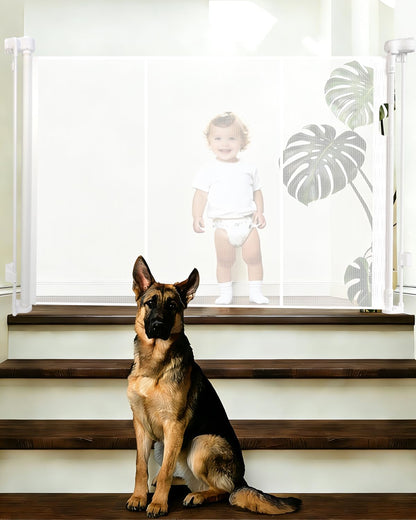240'' Extra Wide Retractable Baby Gates for Large Opening, 42" Tall Retractable Dog Pet Gate with Support Rods, Long Mesh Screen Child Safety Gate for Garage Doorways Deck Stairs Yard Outdoor Indoor