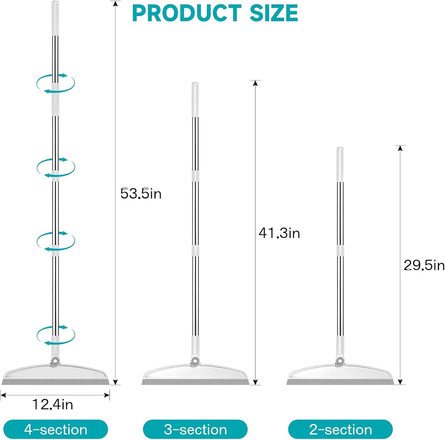 Multifunction Silicone Broom, 54 Inch Long Handle Silicone Floor Squeegee Broom, Sweep and Scrape 2 in 1 Household Cleaning Rubber Broom for Floor, Bathrooms, Kitchens, Showers, Tile, Pet Hair, Glass