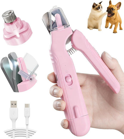 2-in-1 Dog Nail Clipper & Nail Grinder with 2 LED Lights Splash Guard for Large Medium Small Cats Dogs Pets Paw Trimmer Claw Grinders USB Rechargeable White