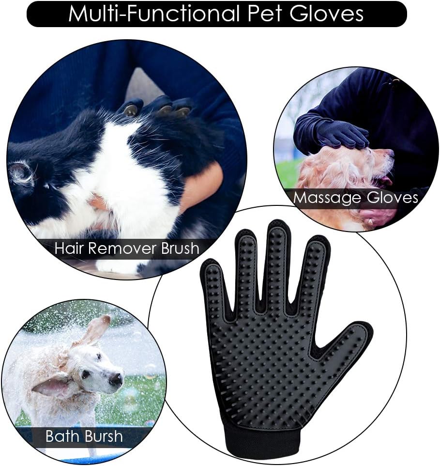 Upgrade Efficient Pet Hair Remover Gloves - Gentle Shedding Brushes for Dogs, Cats & Horses with Long and Short Hair - 1 Pair (Blue)