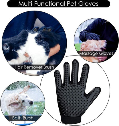 Upgrade Efficient Pet Hair Remover Gloves - Gentle Shedding Brushes for Dogs, Cats & Horses with Long and Short Hair - 1 Pair (Blue)