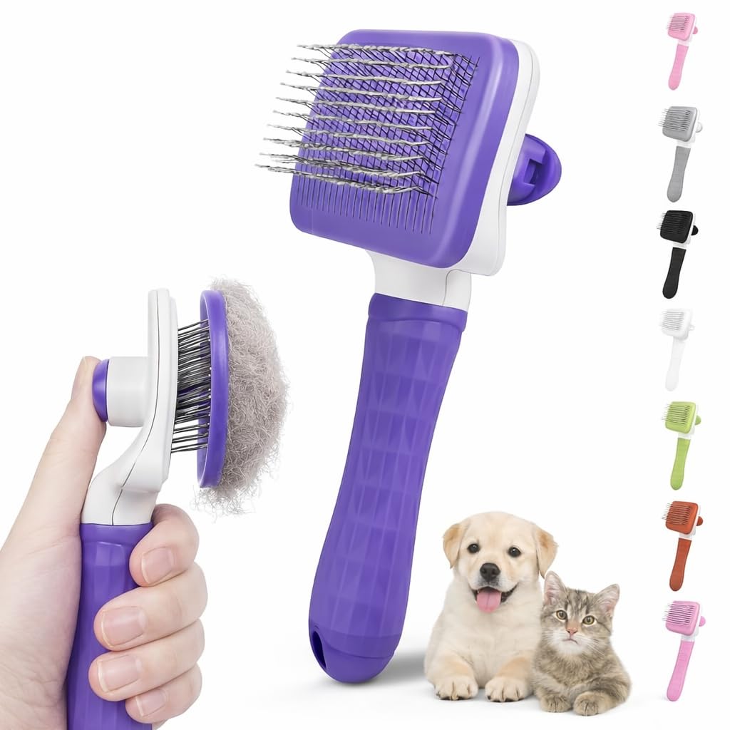 Self-Cleaning Slicker Brush, Dog Cat Bunny Pet Grooming Shedding Brush, Easy to Remove Loose Undercoat, Pet Massaging Tool Suitable for Pets with Long or Short Hair (Black)