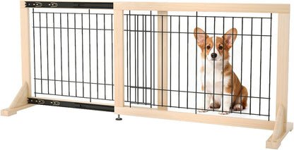 Extra Wide Freestanding Dog Gate, Adjustable Width 31.5"–61", 19.7" Tall Indoor Pet Gate for Kitchen, Living Room & Stairs, Wooden Metal Frame No-Drill Pet Barrier