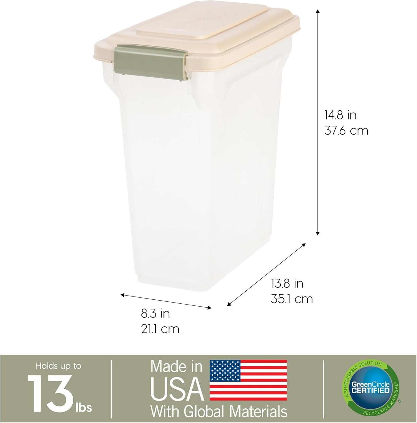 IRIS USA Dog Food Storage Container, Airtight Lid, 2-Cup Scoop, Up to 13 Pounds Pet Food Storage, Versatile Pet Food Bin, Treats, BPA Free, Gray/Dark Gray