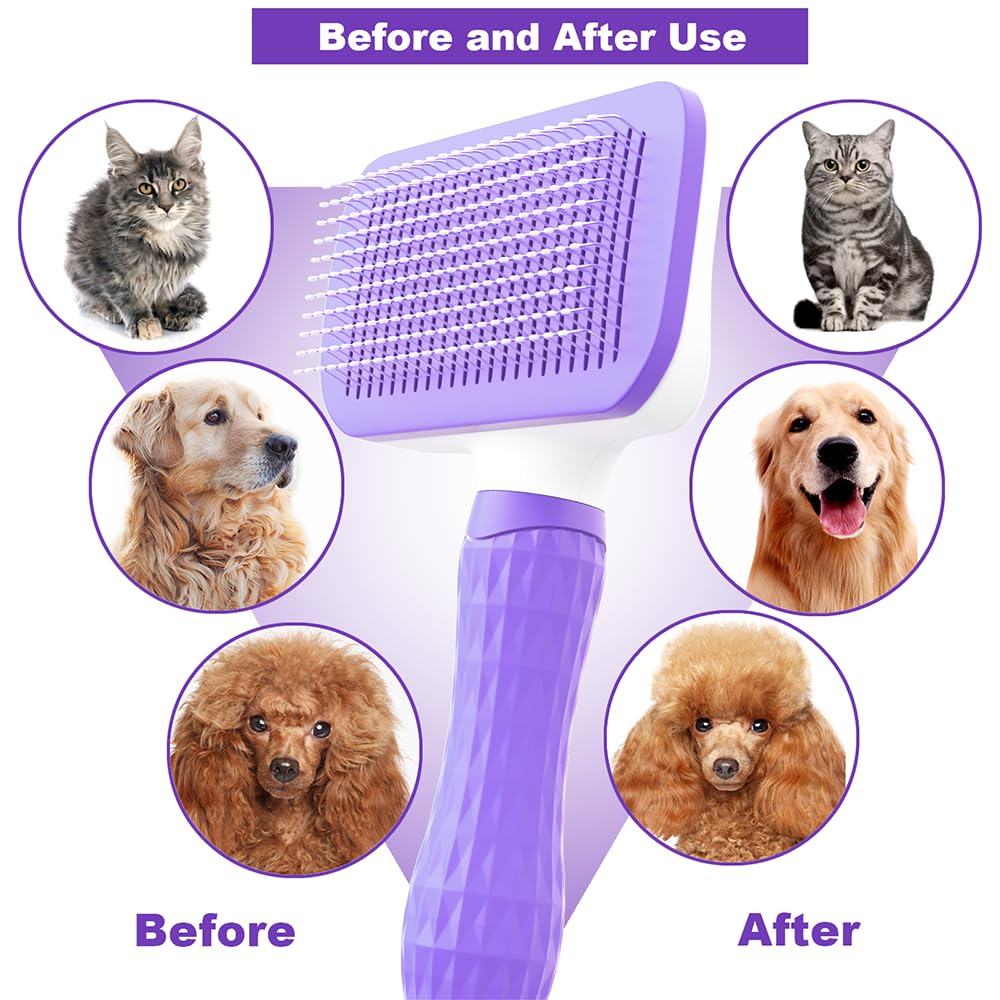 Self-Cleaning Slicker Brush, Dog Cat Bunny Pet Grooming Shedding Brush, Easy to Remove Loose Undercoat, Pet Massaging Tool Suitable for Pets with Long or Short Hair (Black)