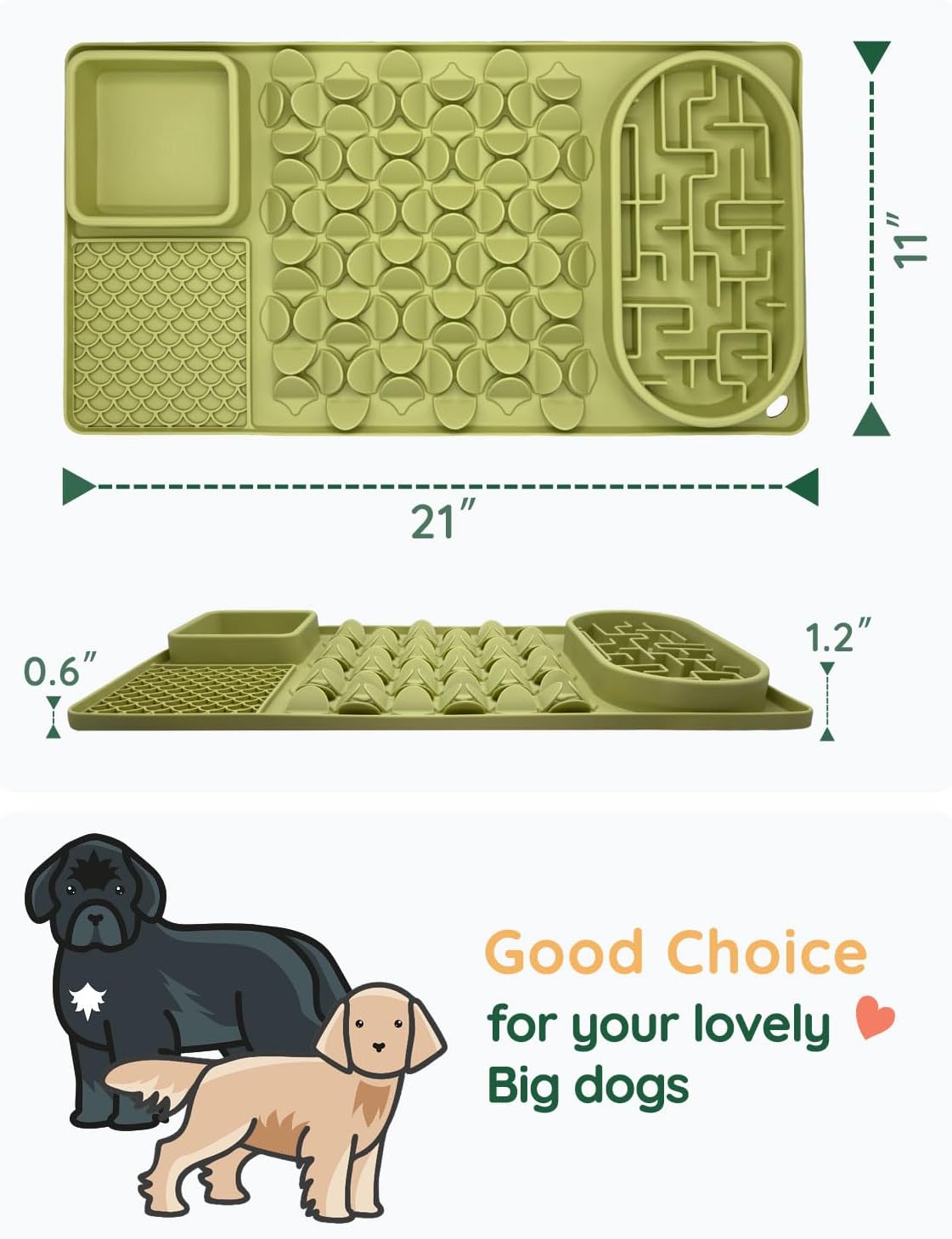 Slow Feeder Bowl for Large dog, Silicone Lick Mat & Snuffle Mat with Suction Cups - Interactive Puzzle Feeder to Slow Eating & Keep Busy, Reduce Vomiting & Relieve Boredom (21"x 11" Light Blue)