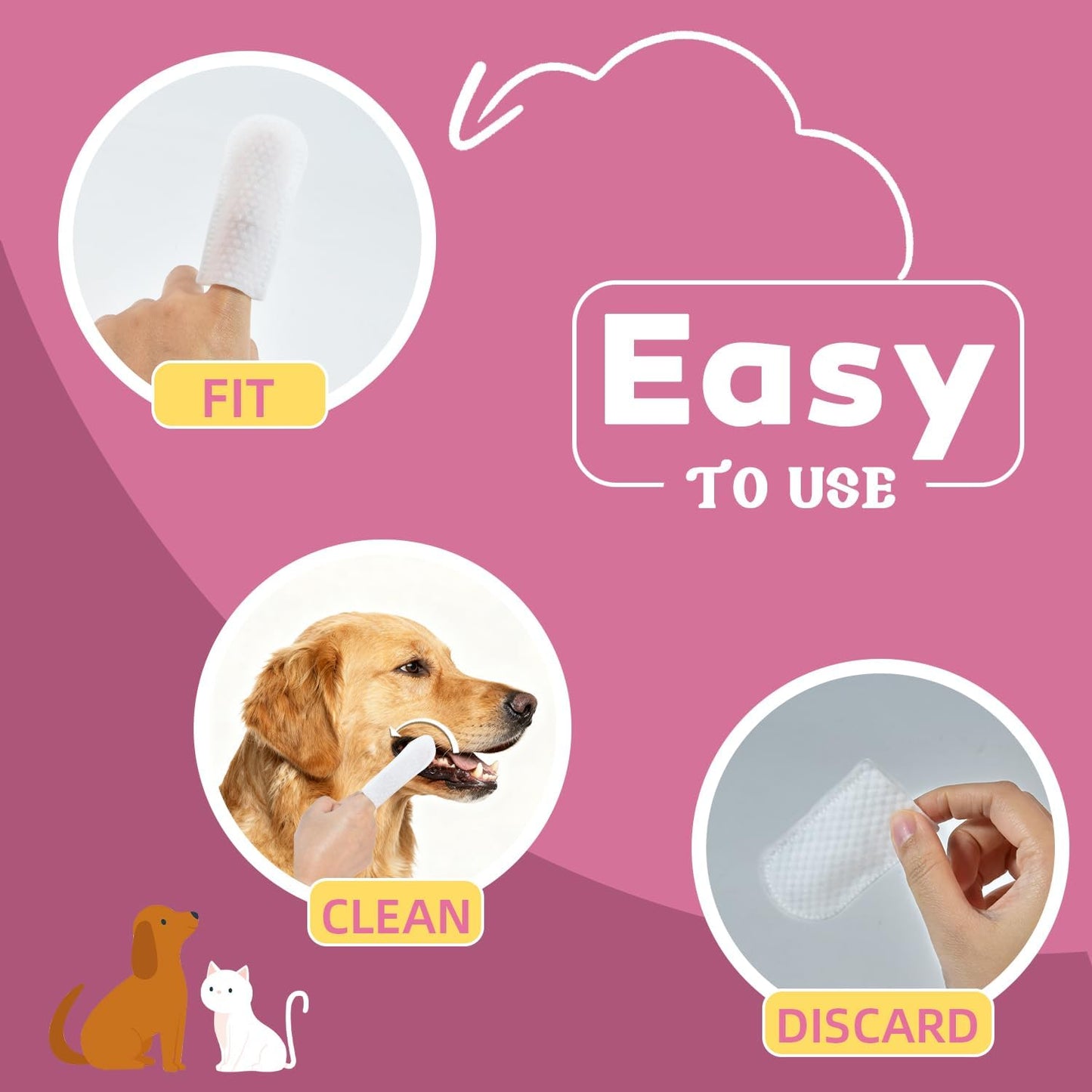 Teeth Cleaning Wipes for Dogs & Cats, Natural Formula Dog Finger Toothbrush Wipes Remove Plaque & Tartar Buildup, No-Rinse Disposable Dog Dental Care Finger Wipes(100 PCS)