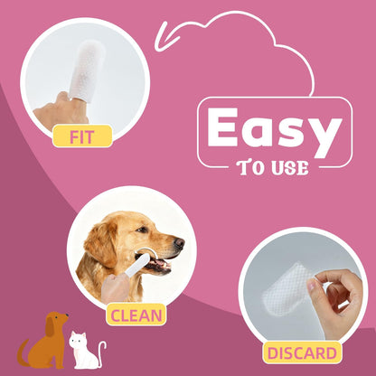 Teeth Cleaning Wipes for Dogs & Cats, Natural Formula Dog Finger Toothbrush Wipes Remove Plaque & Tartar Buildup, No-Rinse Disposable Dog Dental Care Finger Wipes(100 PCS)